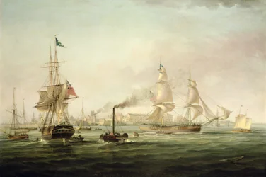 Ansicht des Hafens von Hull mit der Spartan