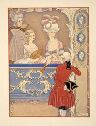Cécile de Volanges und Marquise Isabelle de Merteuil im Theater, Illustration aus 