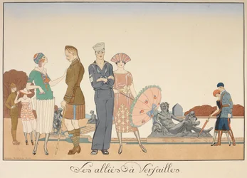 Die Alliierten in Versailles. Verschiedene Darstellungen von Soldaten der Alliierten.