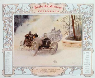 Motorsport, Illustration für Juni aus einem Kalender für das Bekleidungsgeschäft 