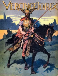 Porträt des Vercingetorix (ca. 80 - ca. 46 v. Chr.), Krieger und gallischer Anführer des Stammes der Arverner (Porträt des Vercingetorix, 82 v. Chr. - 46 v. Chr., Häuptling des Stammes der Arverner). Illustration von Georges Conrad (1874-1936) aus „Nos