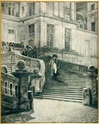 Napoleon in Fontainebleau nach der Abdankung am 4. April 1814 - Gravur von Georges Jules Auguste Cain (1856-1919)