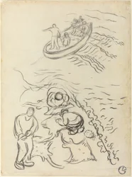 Studie für "Die Fischer" mit Männern, die die Netze leeren (Etude pour "Les Pêcheurs" et hommes vidant des raies)