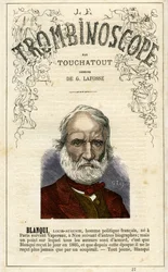 Louis-Auguste Blanqui (1805-1881) - Illustration aus "Le Trombinoscope", einer satirischen politischen Zeitschrift von Leon-Charles Bienvenu, bekannt als Touchatout (1835-1910), Monographie. 27, Paris, März 1872