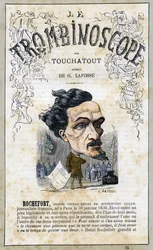 Victor Henri ROCHEFORT (1831-1913), Illustration aus "Le Trombinoscope", einem satirischen politischen Periodikum von Leon-Charles Bienvenu, bekannt als Touchatout, Monographie Nr. 15, Imprimerie Vallee, Paris, Oktober 1871