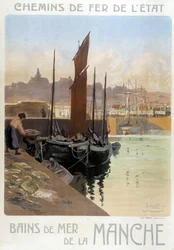 Die Seebäder des Ärmelkanals (Ansicht des Hafens von Granville) - Plakat der Staatsbahnen, von Meunier