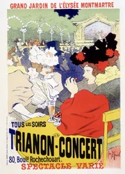 Trianon-Konzert, tägliche Show im großen Garten des Elysee Montmartre (Elysee-Montmartre) in Paris. Plakat von Georges Meunier.