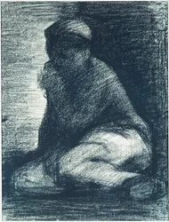 Ein junger Mann in der Hocke, um 1882