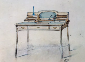 Zeichnung für einen Jugendstil-Damenschreibtisch für Bing Atelier, ca. 1900