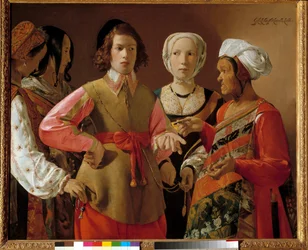 Die Wahrsagerin. Gemälde von Georges de La Tour (1593-1652) ca. 1630, Sun. 1,01x1,23 m New York. Metropolitan Museum
