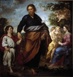 St. Joseph und Jesus, im Hintergrund die Jungfrau