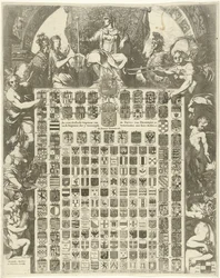 Wappen von Prinz Wilhelm III. in einer allegorischen Umrahmung