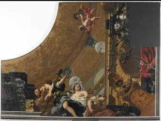 Teil (rechts unten) eines Deckengemäldes mit der Hauptdarstellung Diana und ihre Gefährtinnen