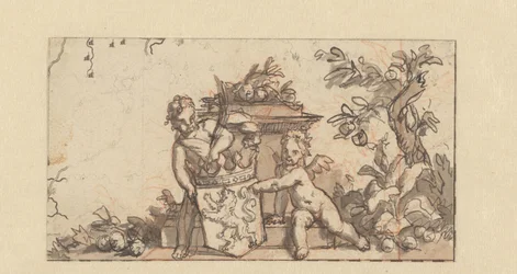 Entwurf für ein Vignette mit zwei Putti mit dem Wappenschild von Holland