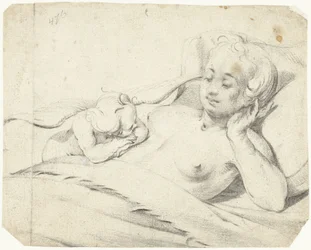 Venus im Bett mit zuschauendem Cupido