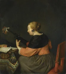 Eine Dame, die Laute spielt