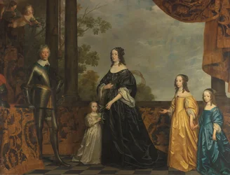 Porträt von Friedrich Heinrich (1584-1647), Prinz von Oranien, seiner Frau Amalia von Solms (1602-1675) und ihren drei jüngsten Töchtern Albertina Agnes (1634-1696), Henrietta Catharina