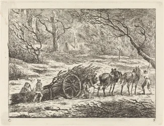 Landschaft mit einem von zwei Pferden gezogenen Wagen