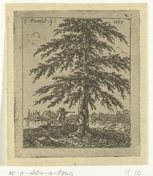 Landschaft mit Buche und Jäger