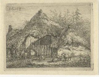 Schäfer bei einer Plaggenhütte (Die Herde Schafe)