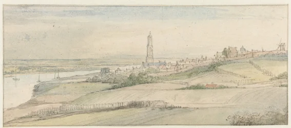 Ansicht von Rhenen und dem Rhein von Osten