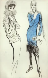 Kostüm und Kleid mit Fransen / G. Hartung
