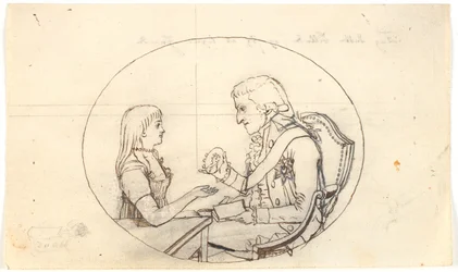 Erbprinz Frederik mit dem Erbprinzen (Chr. VIII) zeigt ein Porträt der verstorbenen Erbprinzessin Sofie Frederikke