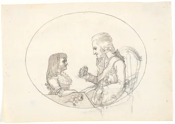 Erbprinz Frederik mit dem Erbprinzen (Chr. VIII) zeigt ein Porträt der verstorbenen Erbprinzessin Sofie Frederikke
