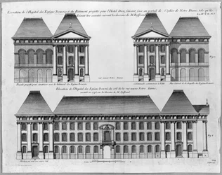 Erhebung des Hopital des Enfants Trouves, graviert von Pierre Patte (1723-1814) 1748
