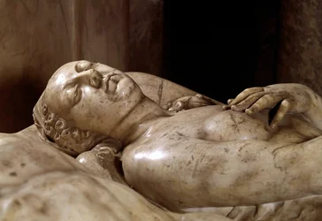 Grabmal Heinrichs II. (1519-1559) und Katharinas von Medici (Caterina de’ Medici) (1519-1589), aus Marmor gefertigt von Germain Pilon (1535-1590). Detail der Königin von Frankreich. 1563-1572. In der Rotonde des Valois, auch als Kapelle der Valois