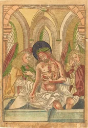 Christus im Grab mit zwei Engeln