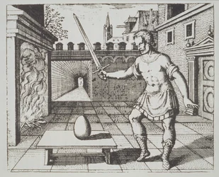 Alchemistische Allegorie: Das Ei der Philosophen, aus Srutinium Chymicum von Michael Majer (1687) illustriert in einer Geschichte der Magie, veröffentlicht Ende des 19. Jahrhunderts