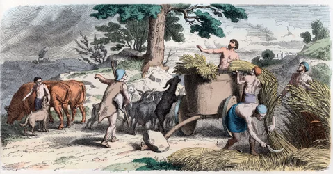 Alte Geschichte. Griechenland. Landwirtschaft und Ernte (Gravur)