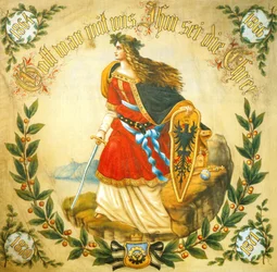 Banner mit dem Bild von Germania, Symbol eines vereinten Deutschlands, ca. 1918