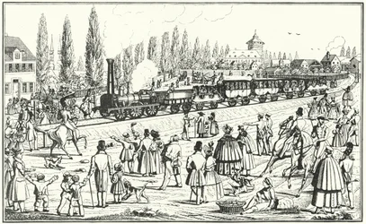 Bayerische Ludwigseisenbahn zwischen Nürnberg und Fürth (Gravur)