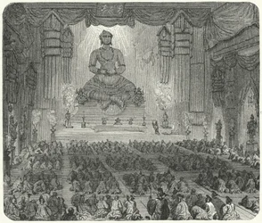 Buddhisten, die in einem Kloster in Peking verehren