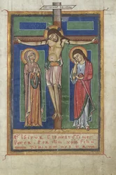 Kanonenseite aus einem Sakramentar, mit der Kreuzigung, ca. 1150-1160 (Tempera und Blattgold auf Pergament)