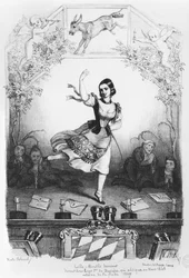 Karikatur von Lola Montes (1821-61) tanzt vor König Ludwig I. von Bayern (1786-1868) c.1847