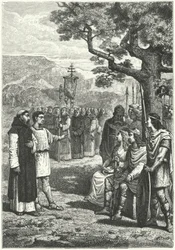 Christliche Missionare in England (Gravur)