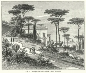 Gartengestaltung: Monte Pincio, Rom, Italien (Gravur)