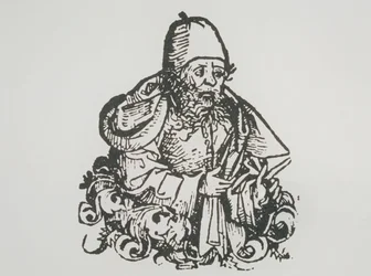 Ideales Porträt von Guido Bonatti, Kopie einer Illustration aus Liber Chronicarum von Hartmann Schedel, 1493, verwendet in A History of Magic Ende des 19. Jahrhunderts