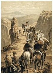 Illustration der Eroberung des Amazonas durch Europäer. In „De Bootslieden der Amazon-River“, Karl Muller, Niederlande