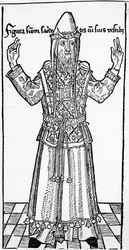 Jüdischer Hohepriester, aus Liber Chronicarum von Hartmann Schedel, veröffentlicht in Nürnberg, 1493
