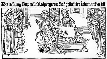 Jüdischer Geldverleiher mit seiner Familie empfängt Kunden, 1491