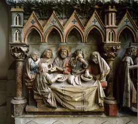 Das Abendmahl Hochrelief der deutschen Schule des 13. Jahrhunderts. um 1250 Kathedrale von St. Peter und Paul, Naumburg, Deutschland
