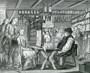 La Pharmacie Rustique, Druck von Bartolomaus Hubner (1727-1795), 1774