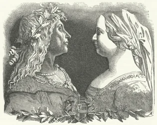 Matthias Corvinus, König von Ungarn, und seine Königin Beatrice von Neapel (Gravur)