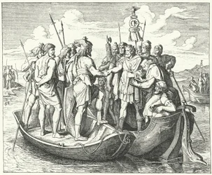 Treffen des römischen Kaisers Valens und des westgotischen Königs Athanarich an der Donau, 369 (Stich)