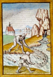 Miniaturnetzfischen aus einer deutschen Übersetzung der Fabeln von „Kalila und Dimna“