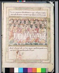 Ms 99 fol.15v Gruppe von siebzehn Männern, aus der Apokalypse von Valenciennes